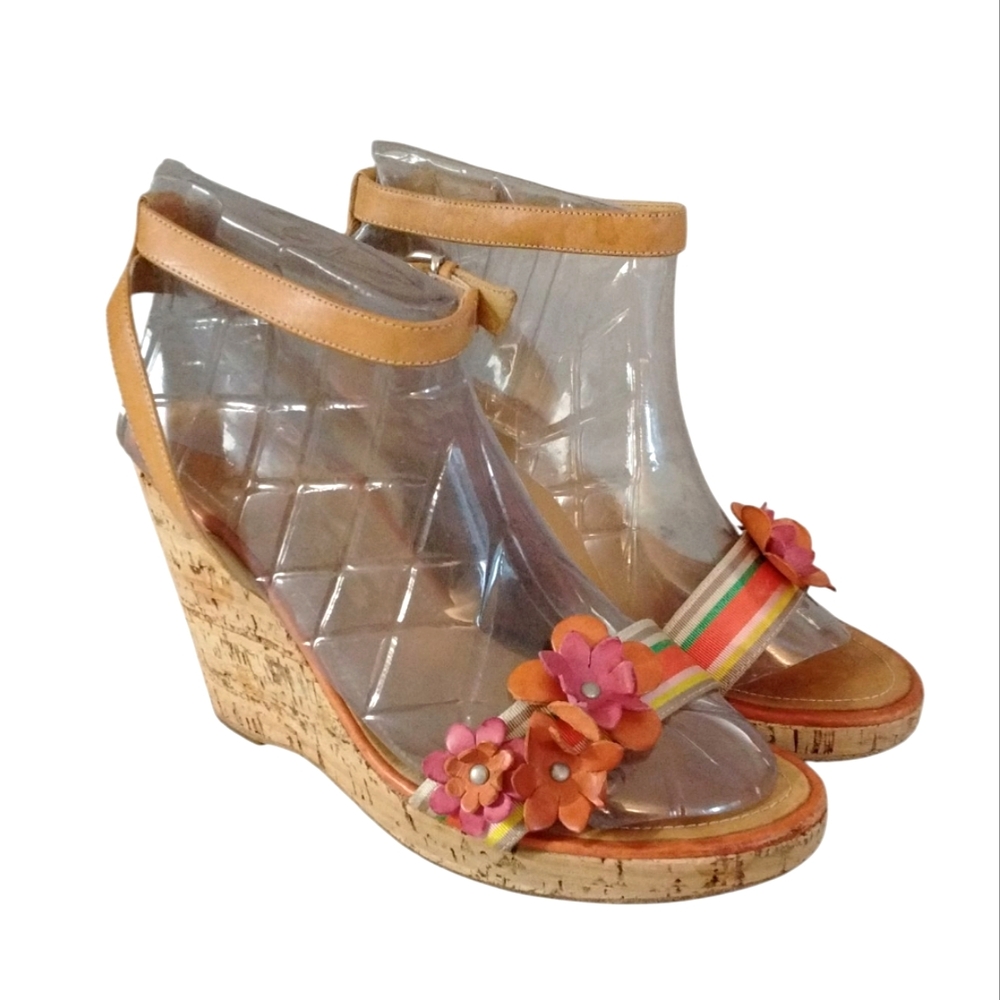 Coach Morgan Strappy Floral Cork Wedge Sandal Size 8.5 - Picture 6 of 9